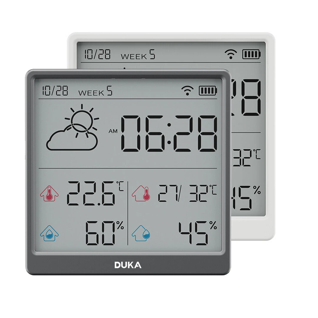 DUKA LCD Wireless Smart Home WIFI Temperature and Humidity Weather Sensor Rechargeable Indoor Clock Hygrometer Mini Digital Thermometer (image for) DUKA LCD Wireless Smart Home WIFI Temperature and Humidity Weather Sensor Rechargeable Indoor Clock Hygrometer Mini Digital Thermometer